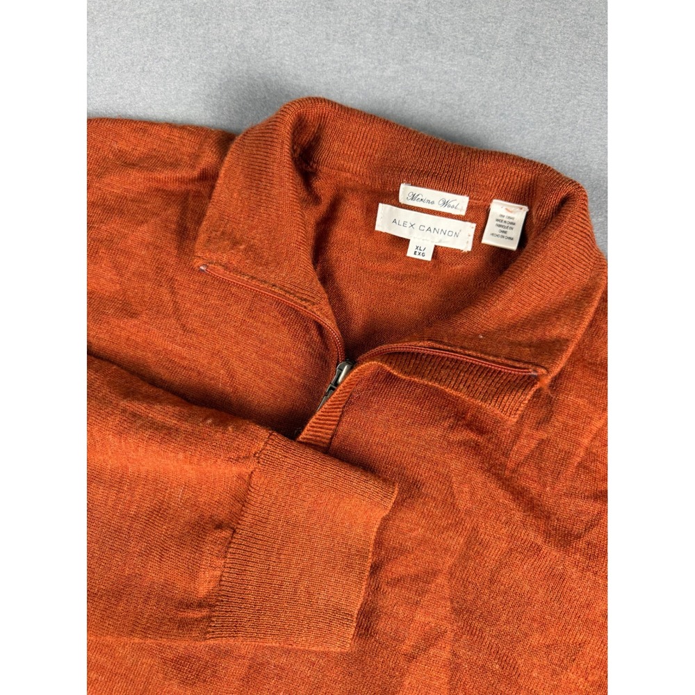 Alex Cannon Mens XL Merino Wool Quarter Zip Sweater Burnt Orange Rust Pullover